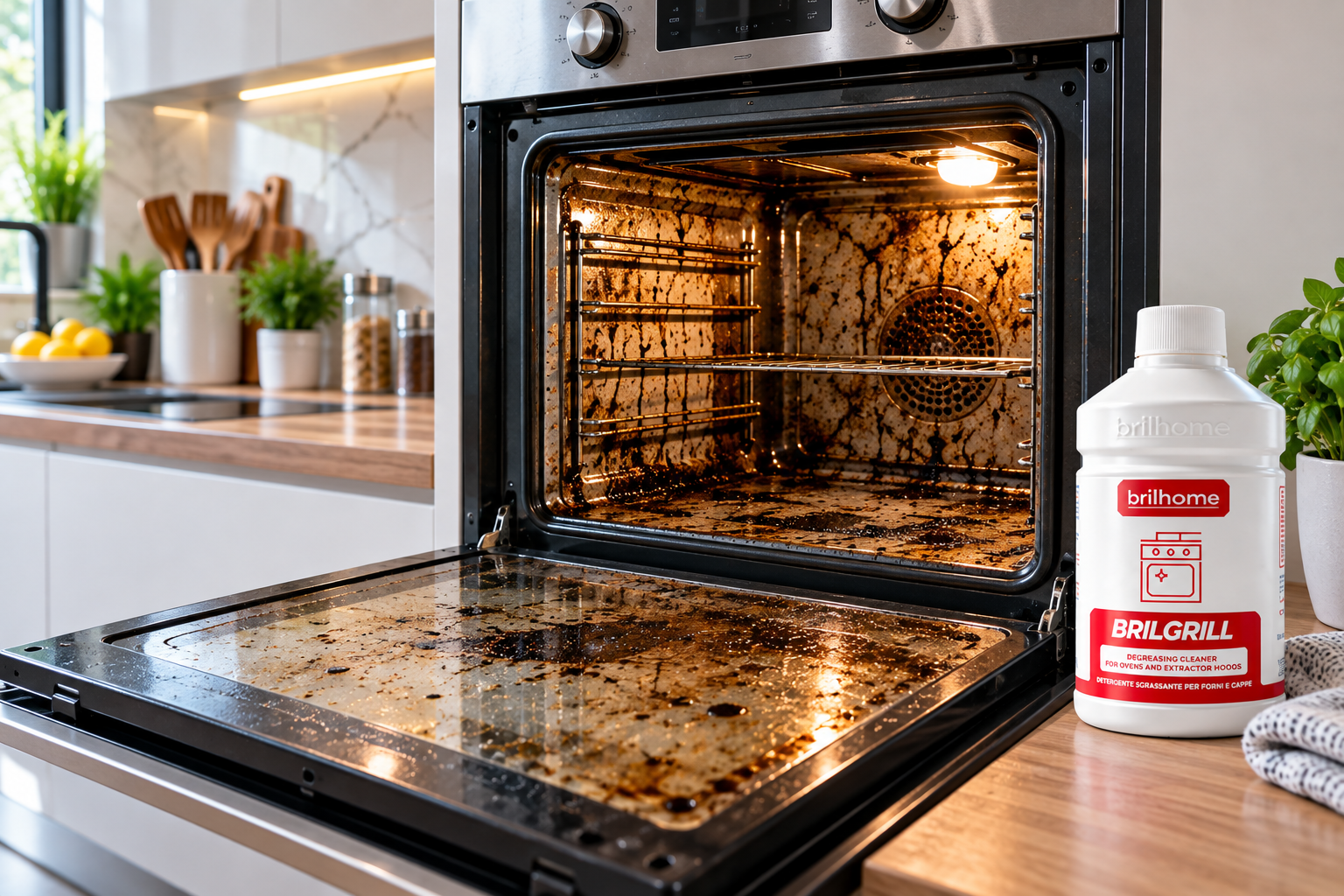 Comment nettoyer un four très sale et enlever la graisse cuite avec du brilgrill?